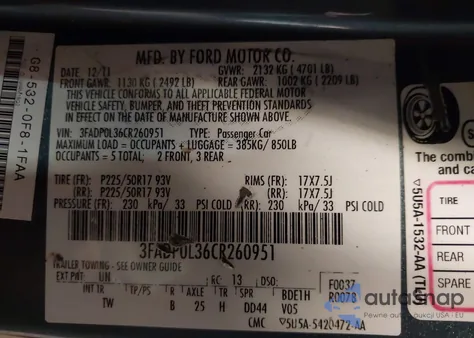 2012 Ford Fusion Hybrid z USA, uszkodzony, nr VIN 3FADP0L36CR260951
